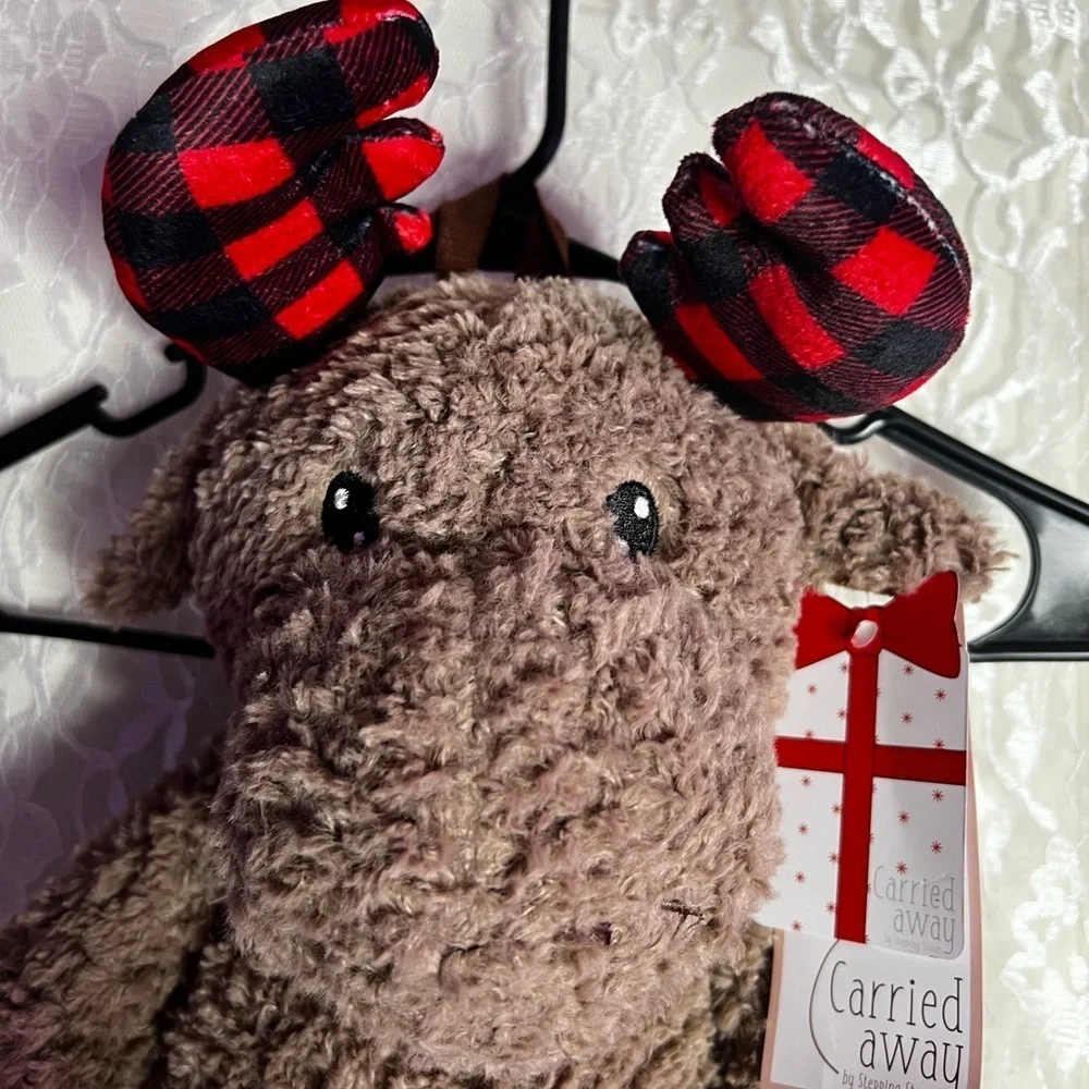 Carried Away By Stepping Stones Plaid Moose Plush Stuffed Animal Backpack